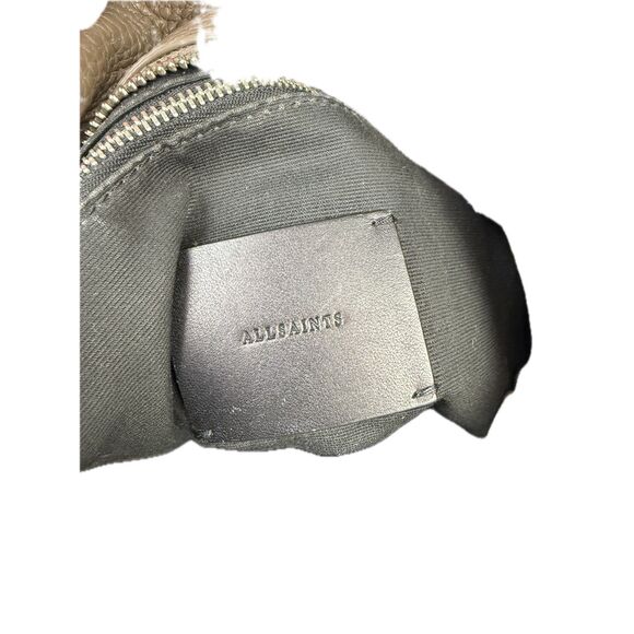 AllSaints Grey Leather Tote Bag Silver Hardware Shoulder Strap Crossbody Women’s - Picture 10 of 14